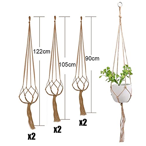 HENGBIRD Makramé Bloempothouder, 6-delige set, hangende plantenmand voor binnen en buiten, plafonds, balkons… - Image 3
