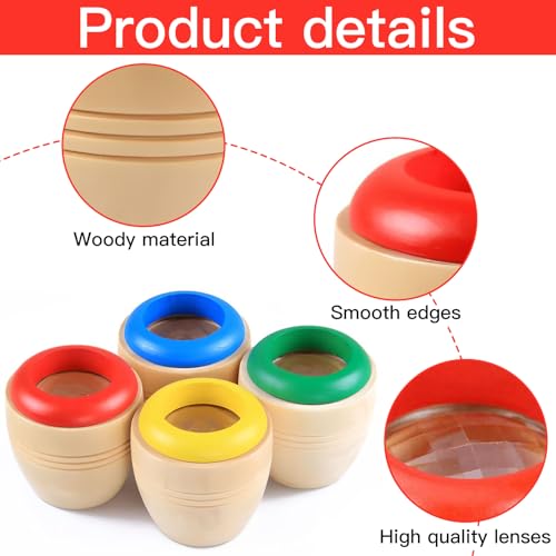 OFKPO 4 Stück Kinder Kaleidoskop aus Holz,Mini Kaleidoskop Spielzeug Puzzle Spielzeug