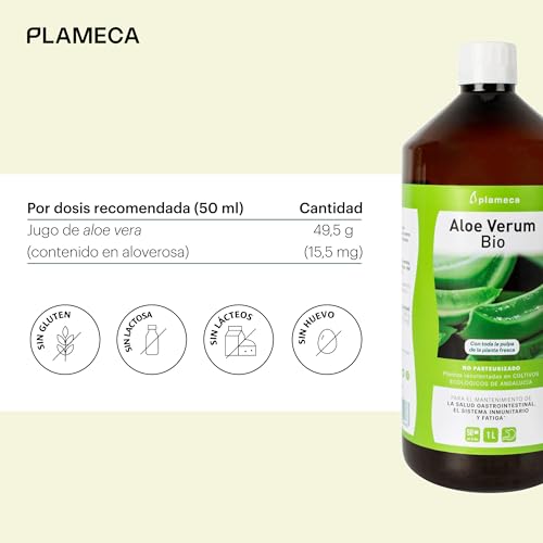 PLAMECA Aloe Verum Bio, Salud Gastrointestinal, Sistema Inmunitario y Situaciones de Fatiga, Jugo puro Aloe Vera con Pulpa y Sin Aloína 100% BIO, 1L - imagen 4