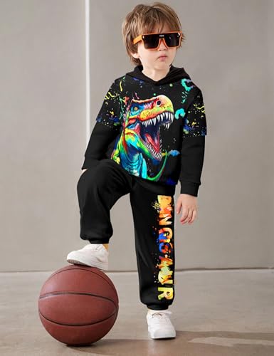 Image of Toddler Boy Clothes Dinosaur Printed Hoodies Toddler Clothes for Boys Long Sleeve Sweatpants Set T-Rex Outfits 3-7t