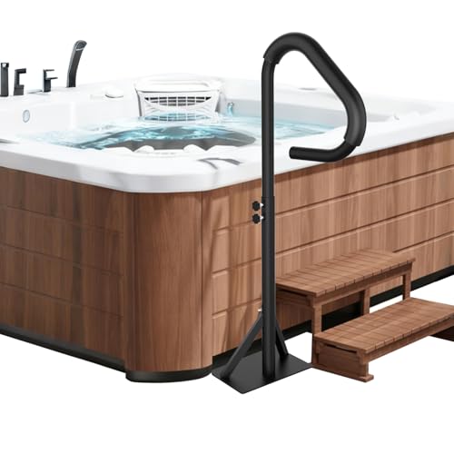 360 Rotatable Hot Tub Handrail 35-57 Adjustable Height Black Aluminum Spa Side Rail 600LBS Load Capacity No Drill Slide-Under Mount