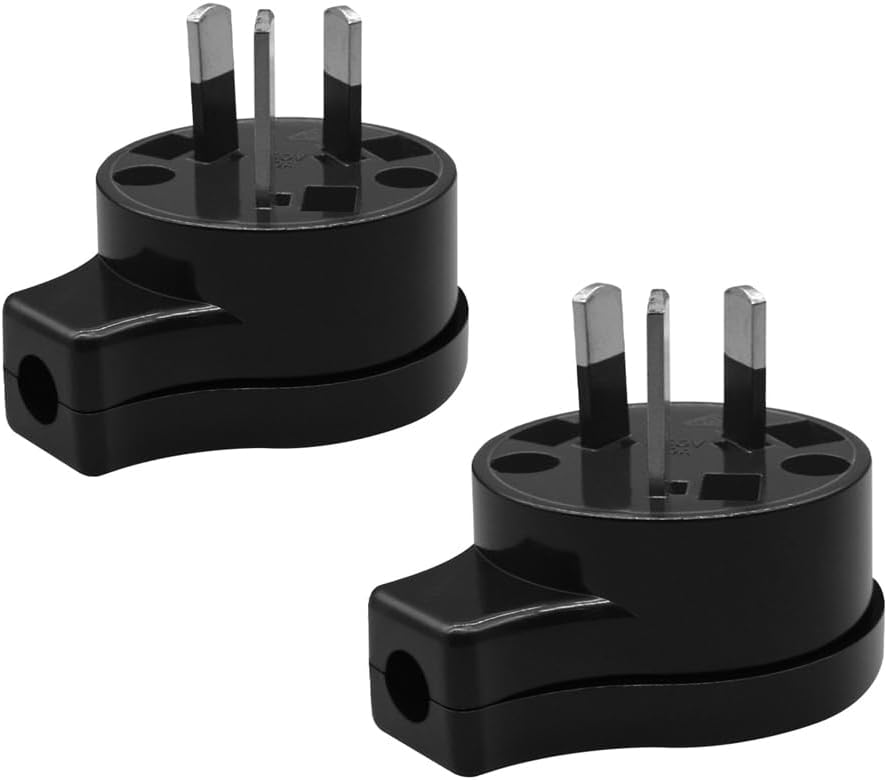 (2 Pack) Flat Top AU Plug End,Toptekits DIY Australia 3 Prong Rewireable Power Connector Electrical Adapters 10A 250V Electrical Wire Connect AC Power Converters Detachable (Flat Top AU Plug Black)