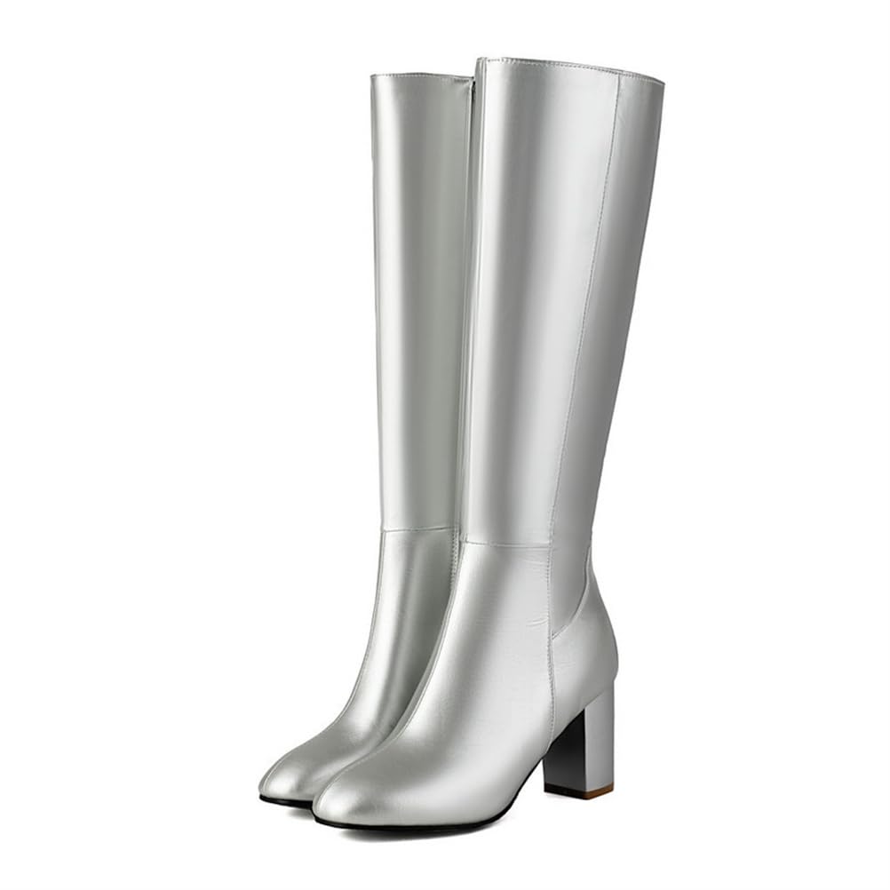 Bottes Haute Femme Cuissardes Elastique Longues Boot de Hiver Chaussures Cuir Talon Bloc Bottes mi-Mollet Bottines à Talons Bloc