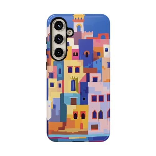 Coque Samsung S24 Plus illustration ville côtière bleue style vacances