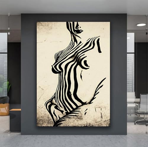 Toile silhouette femme motif zèbre 30x45cm avec cadre pour rénover votre déco
