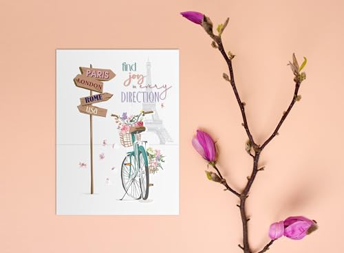Image of Stonehouse Collection | Floral Basket Bike Parisian Note Card | Paris Note Card | French Note Cards | (Paris Sign Post)