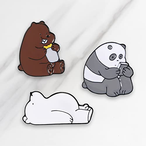 Image of Set of 3 Bear Enamel Pins for Bags, Jackets, Hats & Tops - Cute Fashion Accessory Bear Cartoon Brooches