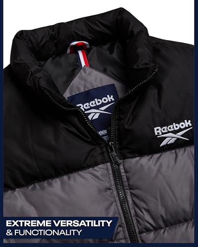 Image of Reebok Mens Puffer Vest - Full Zip Midweight Thick Insulated Sleeveless Jacket for Men - Outdoor Quilted Puffer Winter Vest