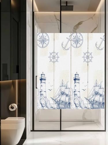 Película de privacidad para ventana con diseño náutico 17.7x39.3in miniatura 4