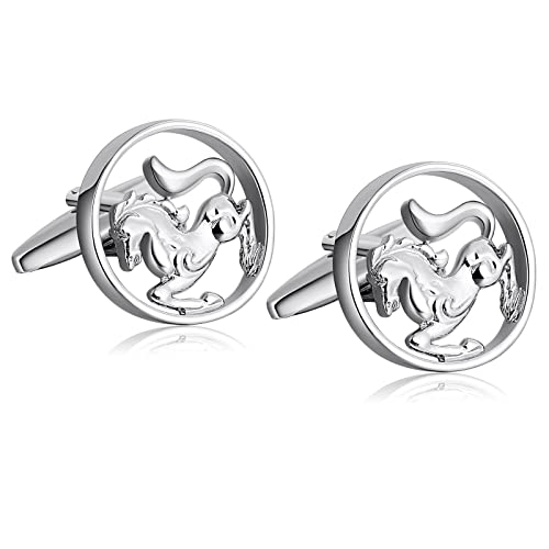 Gemelos de camisa para boda KnSam de acero inoxidable con caballo plateado
