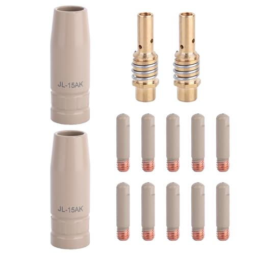 14pcs MIG Welding Nozzle Tip Kit with Non-Stick Coating, 10 0.030in Contact Tips 2 Gas Nozzles 2 Gas Diffuser Welder Torch Replacement Parts for MB15 15AK MIG Welding Gun Accessory Accessories