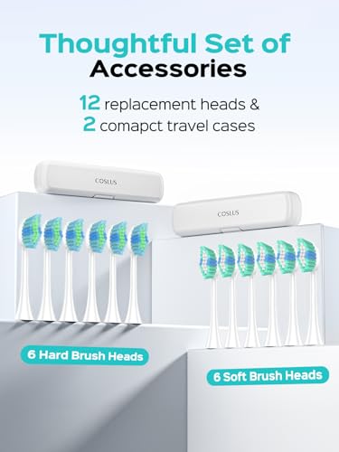 Image of COSLUS C40 Sonic Electric Toothbrush for Adults: 47000 VPM for Deep Cleaning & Whitening with Travel Case - 5 Modes for Sensitive Teeth & Braces, Wireless Charging, 6 Brush Heads, Pink & Green (2PCS)