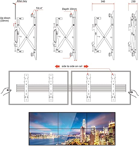 2x3 Video Wall Pop Out Mounting System Horizontal Rails Fixed Displays with with Micro Adjustment Arms Vesa Universal TV Television Monitors