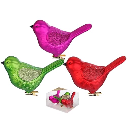 Inge-glas Christbaumschmuck Vögel auf Clip 9cm Kunststoff 3er Set - Große Christbaumkugeln für Weihnachtsbaum - Weihnachtsbaumkugeln & Weihnachtsbaumschmuck zu Weihnachten - Mille Fiori