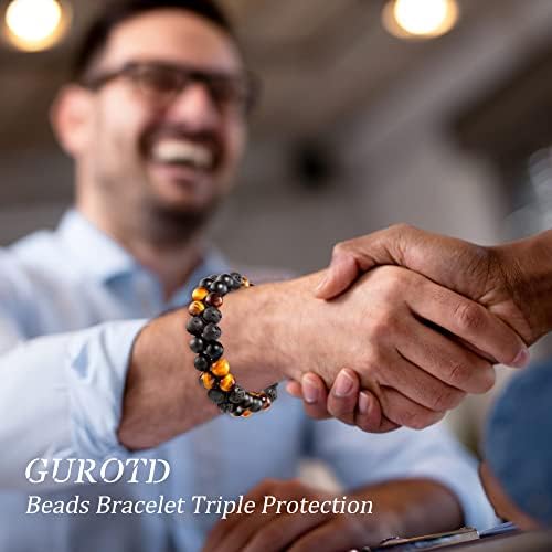 Bead Bracelet for Men,8mm Tigers Eye Black Obsidian Natural Stone Beads Elastic Bracelets Handmade Healing Protection Double Layered Bracelet Bracelets Gifts for Men Boyfriend Husband