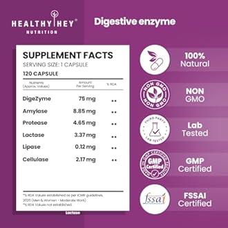 Digestive Enzymes Capsules - Amylase, Lipase, Protease, Multi-Enzyme Complex Tablet - 120 Vegetable Capsules