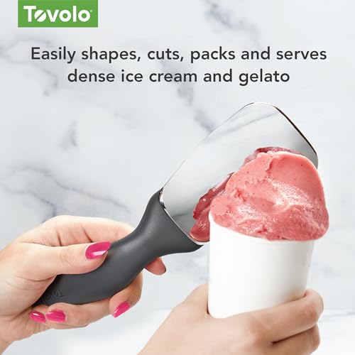 Image of Tovolo Ice Cream Spade Heavy Duty Zinc Alloy Dishwasher Safe Ice Cream Paddle Spade for Shaping Cutting Serving Gelato Sorbet Cookie Dough, Non Slip Ergonomic Handle Ice Cream Spade, Charcoal Gray