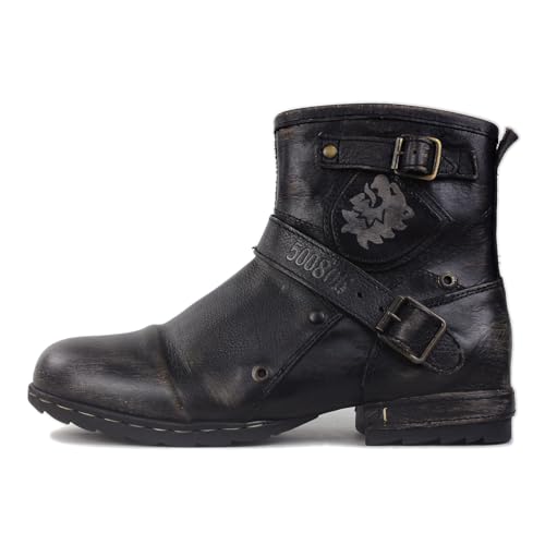 Image of OSSTONE Moto Boots for Men Fashion Zipper-up Leather Chukka Boots Casual Shoes OS-5008-1-BP-US-R Vintage Brown