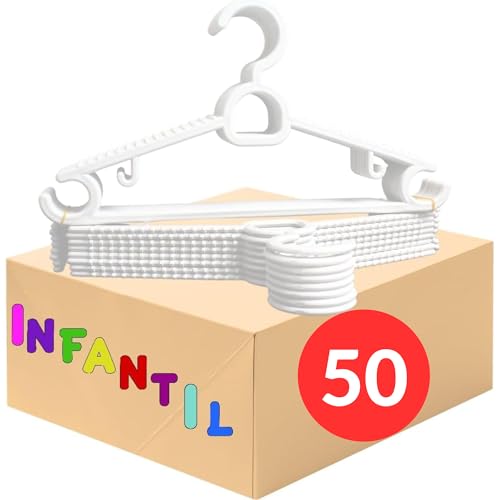 Kit Cabide Infantil Para Roupas 50 unidades (Branco) | Cabide Antideslizante Reforçado Mul...