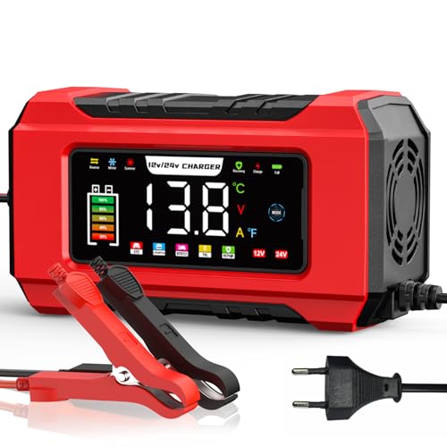 Husgw 12V15A 24V8A Cargador de Batería para Coche,Inteligente de Batería Automática Completa con Compensación de Temperatura,Protección de Seguridad Múltiple,para Auto,Moto,AGM,Gel,Wet,SLA,LiFePO4