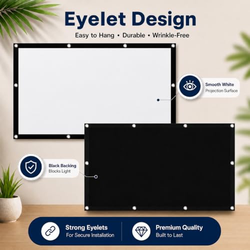 Image of Eyelet Projector Screen 4Ft x 4Ft 1:1 Aspect Ratio 1.2 Gain Matte White Full HD 1080P UHD 3D 4K & 8K Compatible for Office Classroom Home Theater & Outdoor