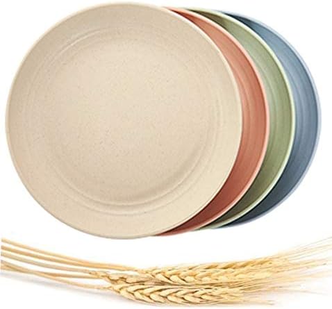 Lightweight &Unbreakable Wheat Straw Plates 8.86” 4 Pack, Non-Toxin Healthy Eco-Friendly Dishes, BPA free plates,Dishwasher Microwave Safe Plates,Reusable Plate for Fruit Snack Container.
