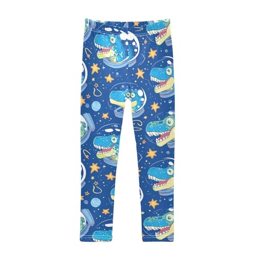 Wusikd Cartoon Dinosaur Face Girls' Leggings Toddler Doodles Space Stars Swirls Kids Yoga Pants Dance Active Tights 4T