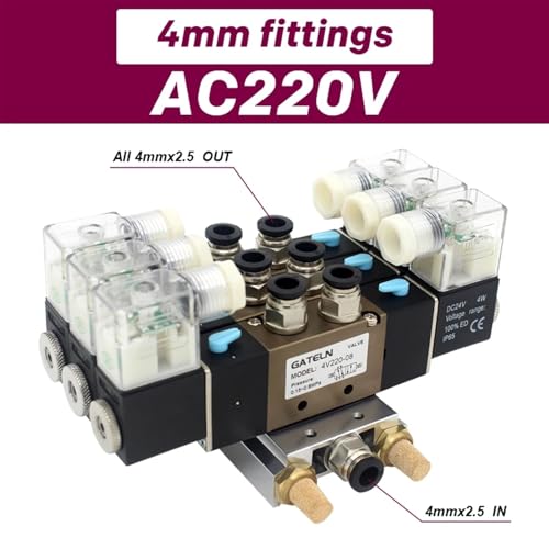 Électrovanne pneumatique 4V220-08 bloc aluminium usiné 4 stations bobinage cuivre AC220V