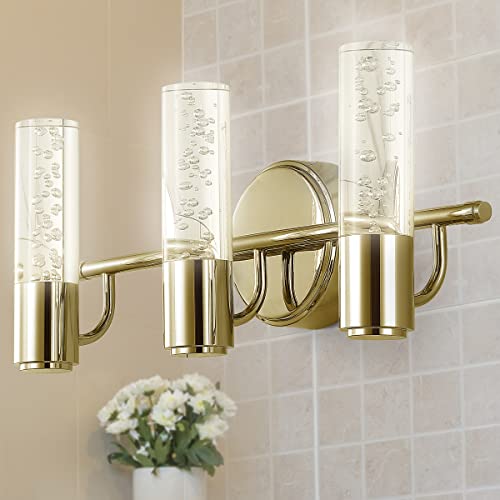 Image of JONATHAN Y 18 inch Brass Gold Modern Integrated LED Vanity Light Wall Sconce for Bathroom, Clear Bubble Acrylic Shade Minimalist Art Deco Light for Hallway, Entryway, 4000K (JYL7224B)
