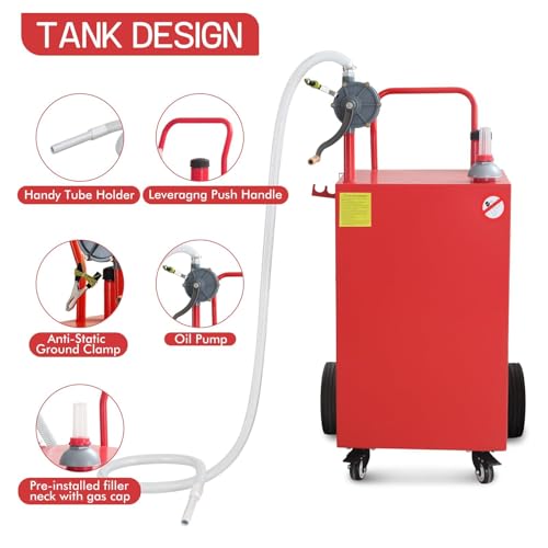 50 Gallon Fuel Caddy With Pump, Portable Gasoline Diesel Storage Tank On Wheels, Heavy Duty Gas Can With Hose, Fuel Transfer Container for Car, Truck, ATV, Boat, Mower, Motorcycle (Red) - Thumbnail 5