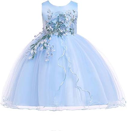LENEFU Baby Girl Princess Bridesmaid Pageant Gown Birthday Party Wedding Dress Sleeveless Party Dresses Girl Clothes(Blue 140)