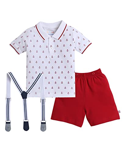 Image of BUMZEE Boys Half Sleeves T-shirt & Short Set With Suspender