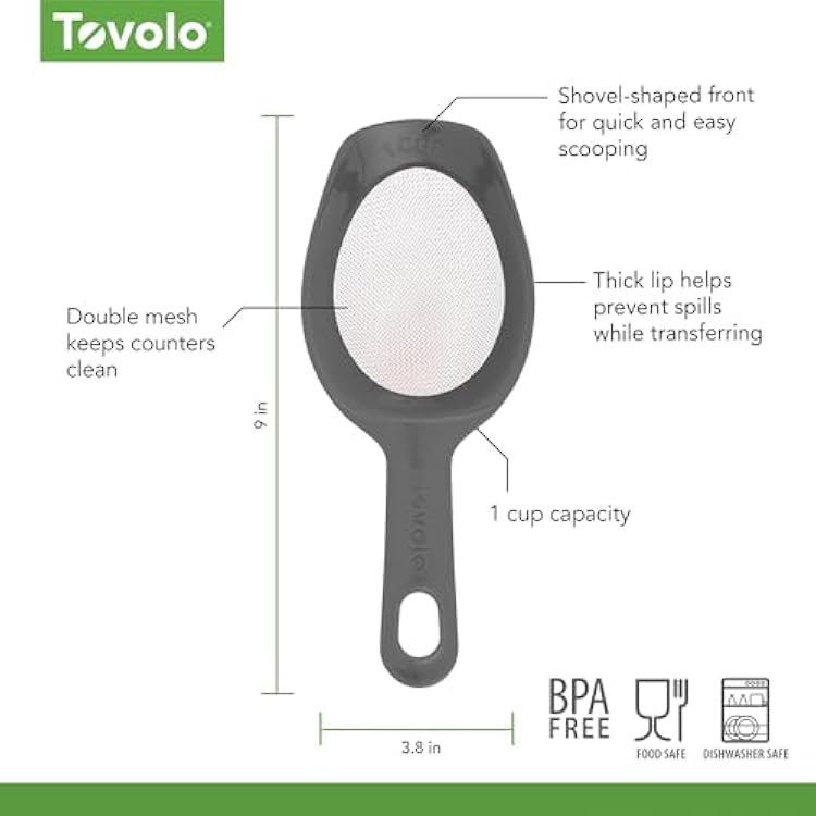 Tovolo Scoop & Sift Flour Sifter for Baking Dusting 1 Cup Fine 20 Mesh Sieve Flour Duster, Easy Scoop Dishwasher Safe Baking Powdered Sugar Flour Sifting Tool for Aerating Coating Dusting, Charcoal