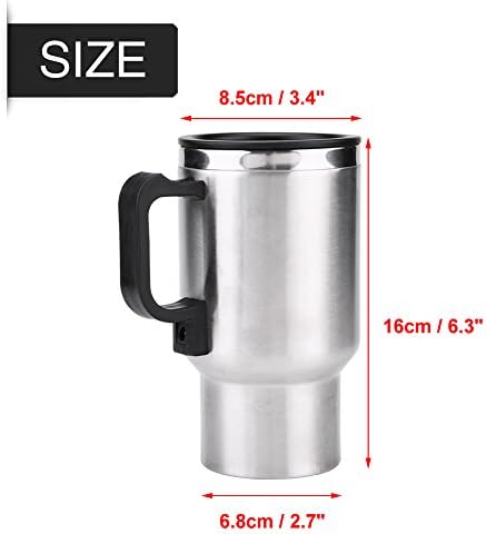 Car Electric Cup, Akozon 12V 450ml Electric Mug Stainless Steel Travel Heating Cup Coffee Tea Car Cup Insulated Heated Mug with Cigarette Lighter Cable