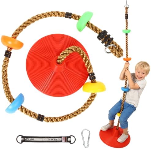Tree Swing for Kids Climbing Rope Swing with Platforms and Disc Red