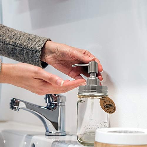 Smith's Mason Jars 17oz or 500ml Refillable Liquid Hand Soap Jar Dispenser with Stainless Steel Liquid Pump for Bathroom, Countertop, Kitchen, Laundry Room | BPA Free and Eco Friendly