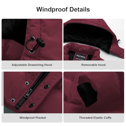 Image of Pursky Men's Puffer Jacket Waterproof Winter Bubble Coats Ski Parka Fur Hooded
