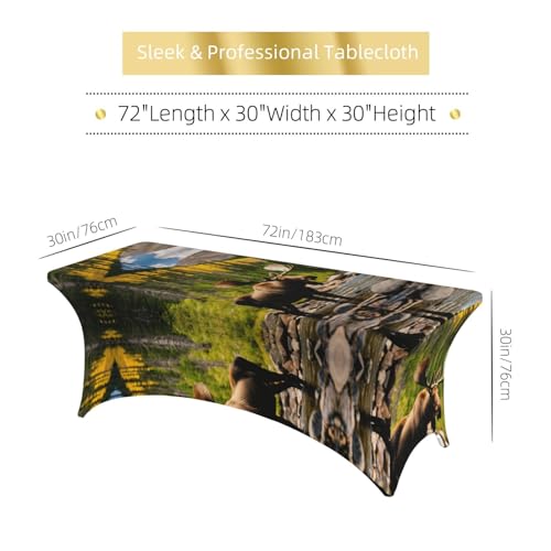Housse de table rectangulaire 1m80 EdWal en élasthanne imprimé cerf