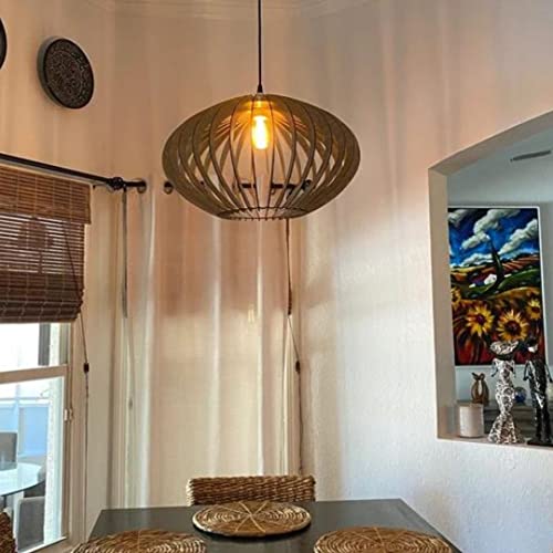 Dezaart Scandinavian Wood Pendant Light (19” Ø) – Oak Colored Mdf Light Shade / 1 Meter Cord Length / E27 Bulb – Modern Wood Chandelier – Statement Lighting For Home & Office #TOP6