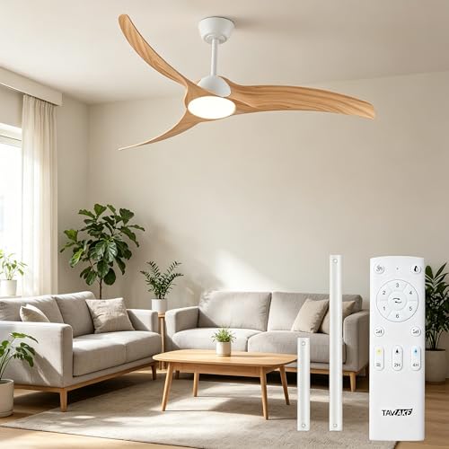 TAVZAKE 52 inch Ceiling Fan with Light, White/Wood Reversible Blades