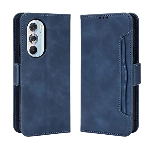 YEZHU For Moto Edge 30 Pro �P�[�X�蒠�^ PU���U�[�f�ޑS�ʕی�E�J�[�h���[�E���u���@�\�Ή� ��G��ǂ� �ϏՌ� ���藎���ɂ��� �w��h�~�g�� Moto Edge 30Pro �J�o�[(�u���[)