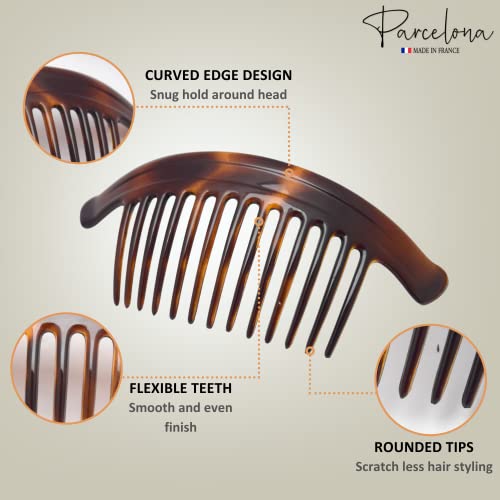 Parcelona French Arch Extra Large Tortoise Brown Shell 13 Teeth Interlocking Side Hair Comb Pair #TOP2