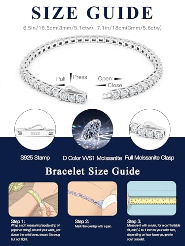 Moissanite Tennis Bracelet for Women Men - 925 Sterling Silver 14k Yellow/White Gold Plated Diamond Classic Chain Bracelets Jewelry Luxury Dainty Gifts Anniversary Wedding to Womens Mens Mom Wife Her2