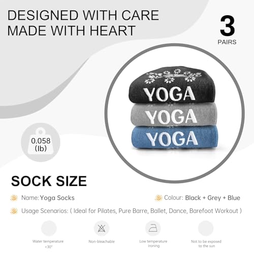 Image of 3 /6 Pairs Pilates Socks for Women,Grip Yoga Socks Non Slip for US Sizes 6.5-10