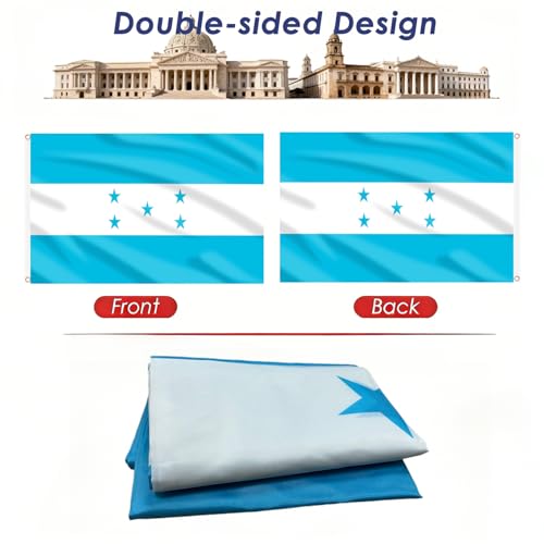 Image of AhfuLife Honduras Flag 3x5 Ft, 1 Pc Large Honduras Flags for Outside - Double Side with Brass Eyelets for Olympic Party Decorations Bar Garden Street Decoration Indoor Outdoor