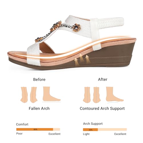 Image of Wedge Sandals for Women Dressy, Woman's Sandal Comfortable Low Wedges Heels Ankle Elastic Strap Sandles with Flower Rhinestones