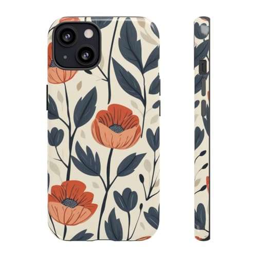 Coque rigide brillante iPhone 13 motif floral orange luxe intemporel