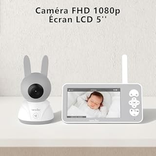 wansview 1080P/5" Babyphone Camera, Camera Bebe Surveillance 2,4/5GHz PTZ avec Écran LCD, 3000mAh, ECO, Vision Nocturne, Capteur de Température/Humidité/Mouvement/Pleur, Suivi Automatique, Berceuses