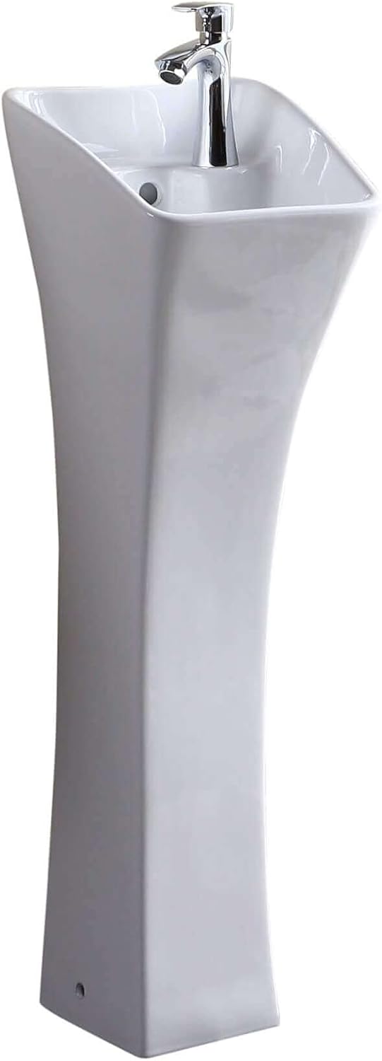 Fine Fixtures Windfield Pedestal, Elegant One Piece Pedestal Sink, Corner Faucet Hole, Vitreous China (White)