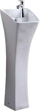Fine Fixtures Windfield Pedestal, Elegant One Piece Pedestal Sink, Corner Faucet Hole, Vitreous China White